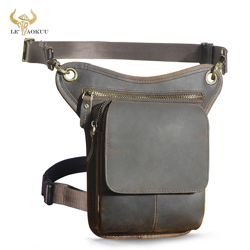 Hot Sale Crazy Horse Real Leather vintage Small Belt Messenger Bag Fanny Waist Belt Pack For Men Women Drop Thigh Leg Bag 211-1