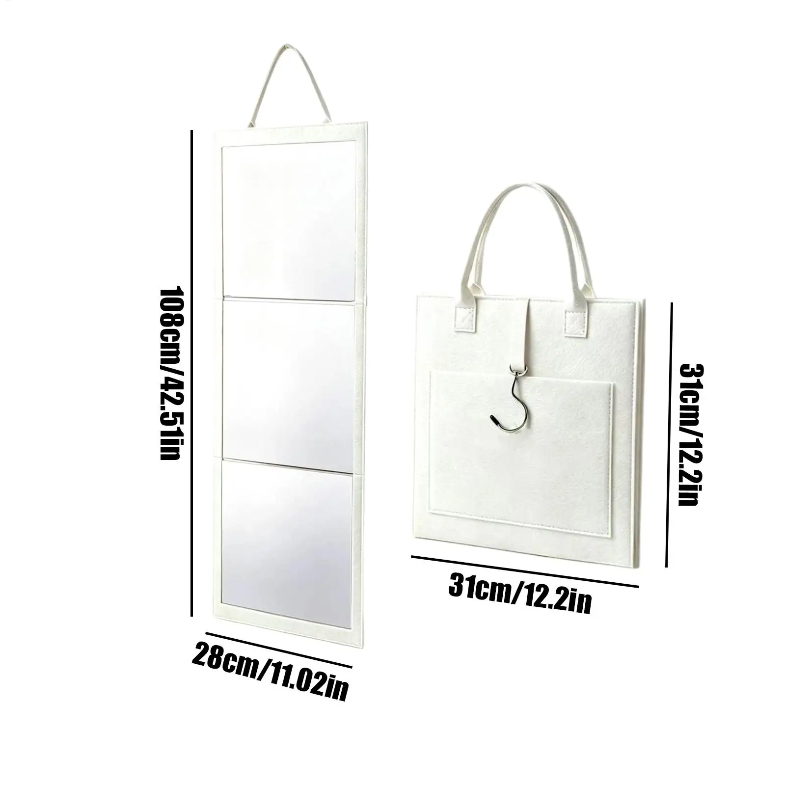 Shatterproof Foldable Full Length Mirror 108x28cm Acrylic Hangable Wall Mirror for Dorm Travel Camping Door Desktop Dance