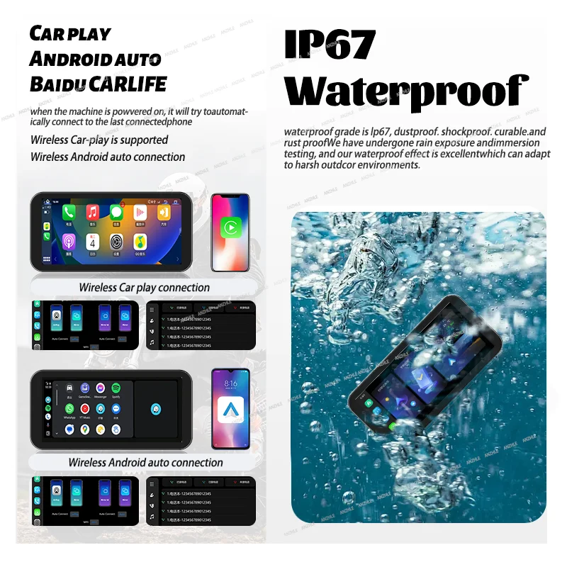 المحمولة 6.1 بوصة W6 IP67 مقاوم للماء للدراجات النارية لتحديد المواقع والملاحة اللاسلكية Carplay أندرويد السيارات DVR محرك مسجل موتو مراقب WIF