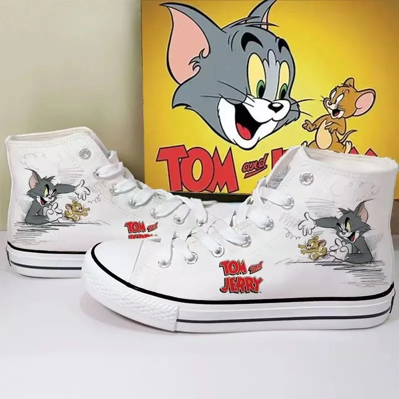 real photo 2025 new Tom and Jerry cat and mouse man's white Canvas shoes Design Casual drop shipping black women's skate shoes