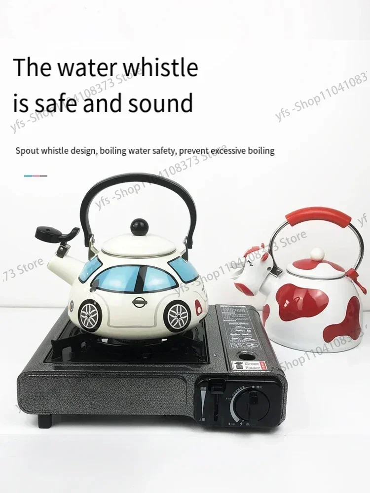 Whistle Kettle Cartoon Stainless Steel Enamel Color Gas Open Fire Induction Cooker Enamel Coffee Pot