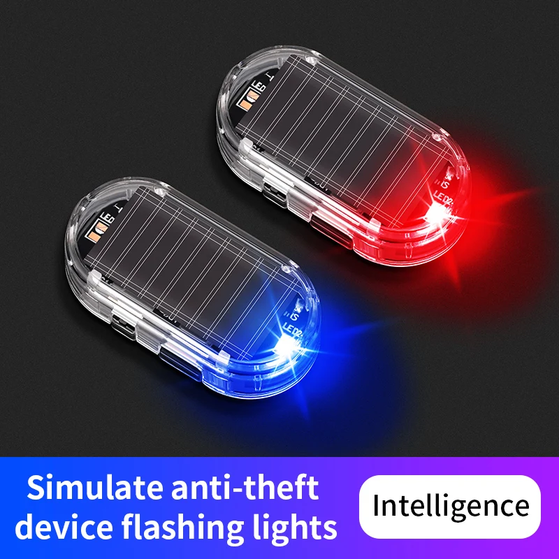 Solar powered car warning flashing light interior wiring free modification universal simulation anti-theft LED decorative
