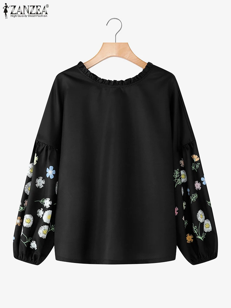 

ZANZEA блузки с цветочным принтом, женские повседневные блузки с рюшами и круглым вырезом, рукавами-фонариками, повседневная одежда, топы, весна-осень 202, женская одежда