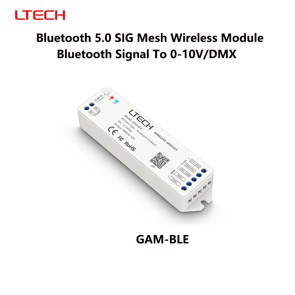 

LTECH GAM-BLE DC12-24V 2In1 Bluetooth5.0 SIG Mesh to 0-10V/DMX 2.4GHz Wireless Module 0-100% Dim For DIM/CT/ RGB/RGBW/RGBWY Lamp