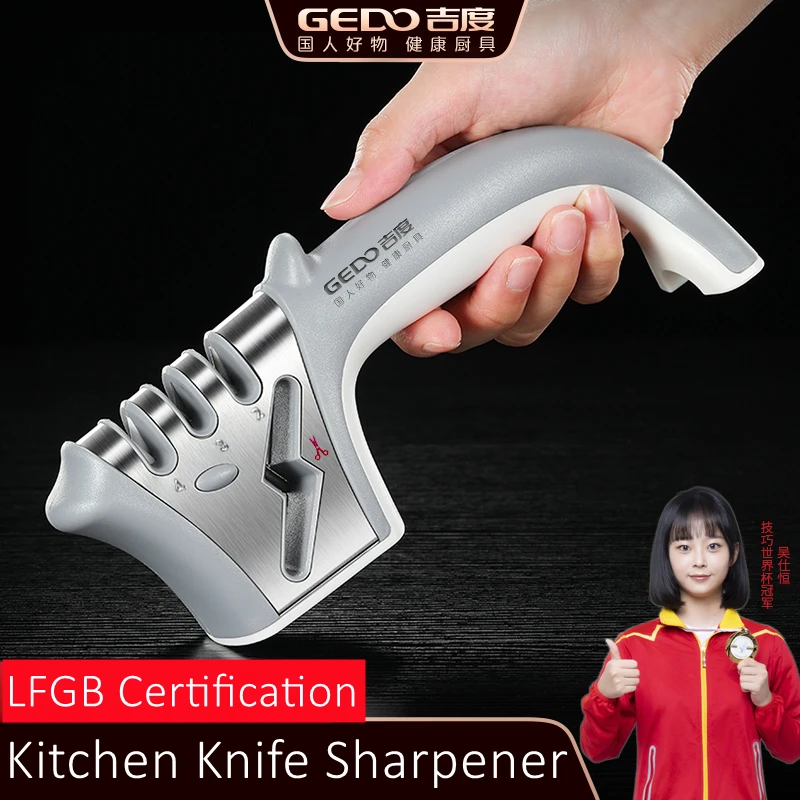 

Dolphin Shape 4 Sharpening Position Kitchen Knives Scissors Sharpener with Non-slip Base Ergonomic Handle Efficient Grindstone