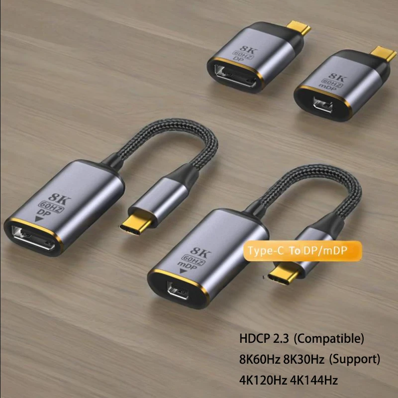 1PCS DP toTYPE-C Adapter Connector 8K 60HZ Cable USB  miniDP 1.4 Converter VGA HDTV Displayport Adapter for MacBook M2 M3 Air