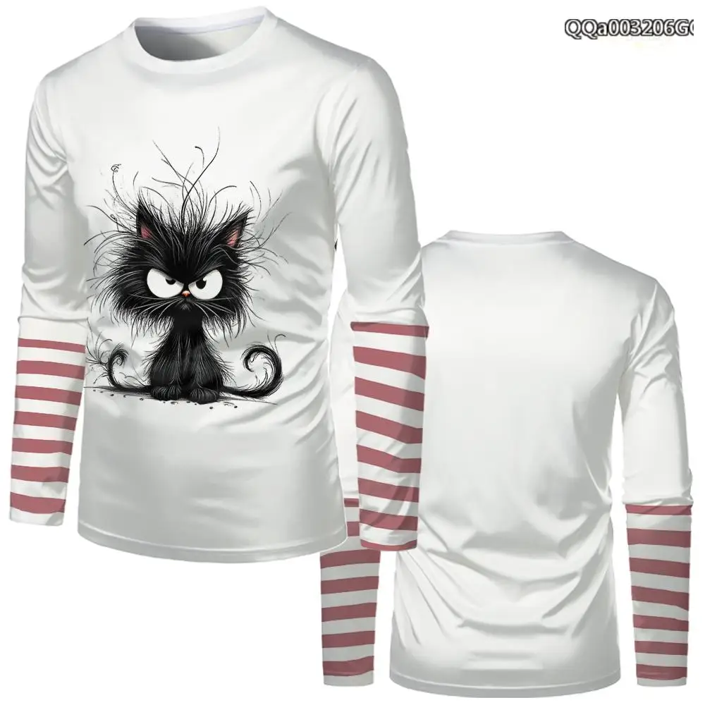 

Korean Style Fun Cartoon Anime Style Long-sleeved T-shirt Autumn Casual Round Neck Striped Clothes Men And Women All-match Tops