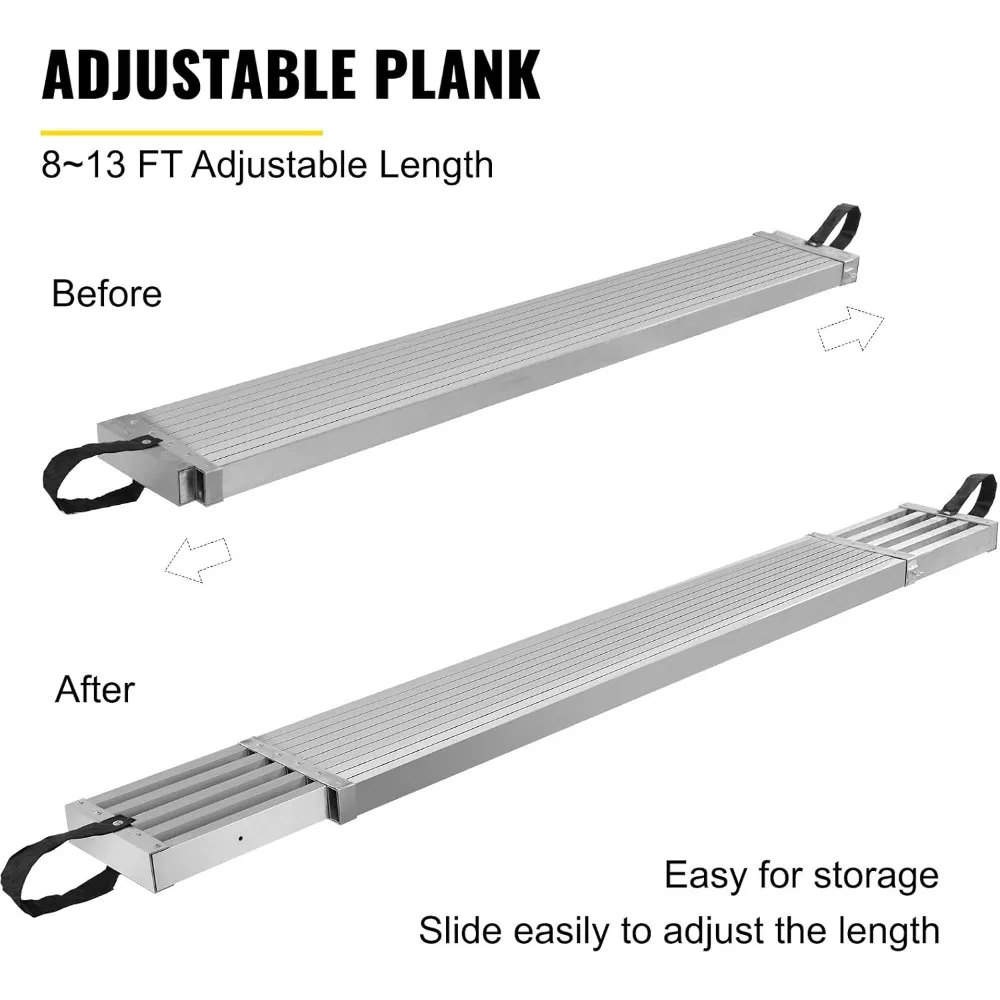 Aluminum Work Plank,8-13ft Telescoping Plank,440lbs Capacity Aluminum Extension Plank,12.5 inch Width,Aluminum Scaffolding Plank