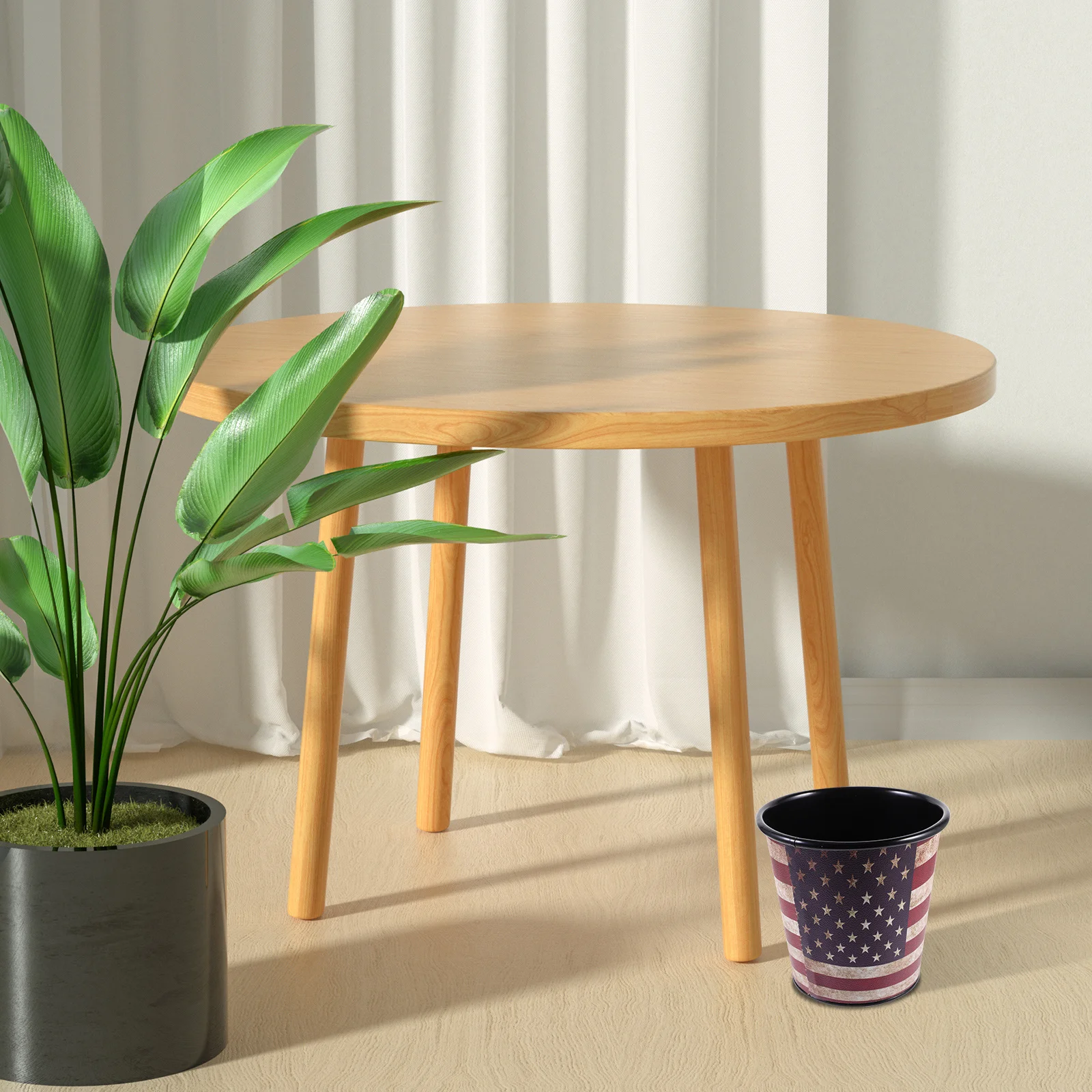 

Vintage Metal Desktop Trash Can Iron Small Waste Bin for Office Bedroom Study Multi-Function Pen Holder Makeup Brush Organizer