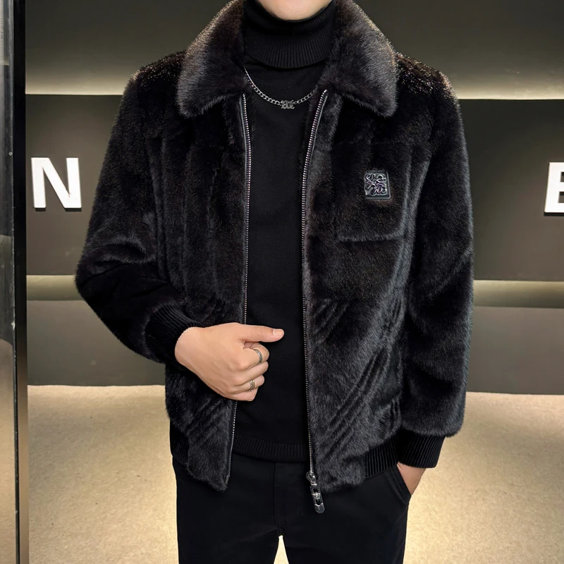 Autumn Winter Faux Mink Fur Warm Jacket Men's Thick Warm Leather Jackets Flip Collar Casual Business Faux Fur Coats Men Clothing