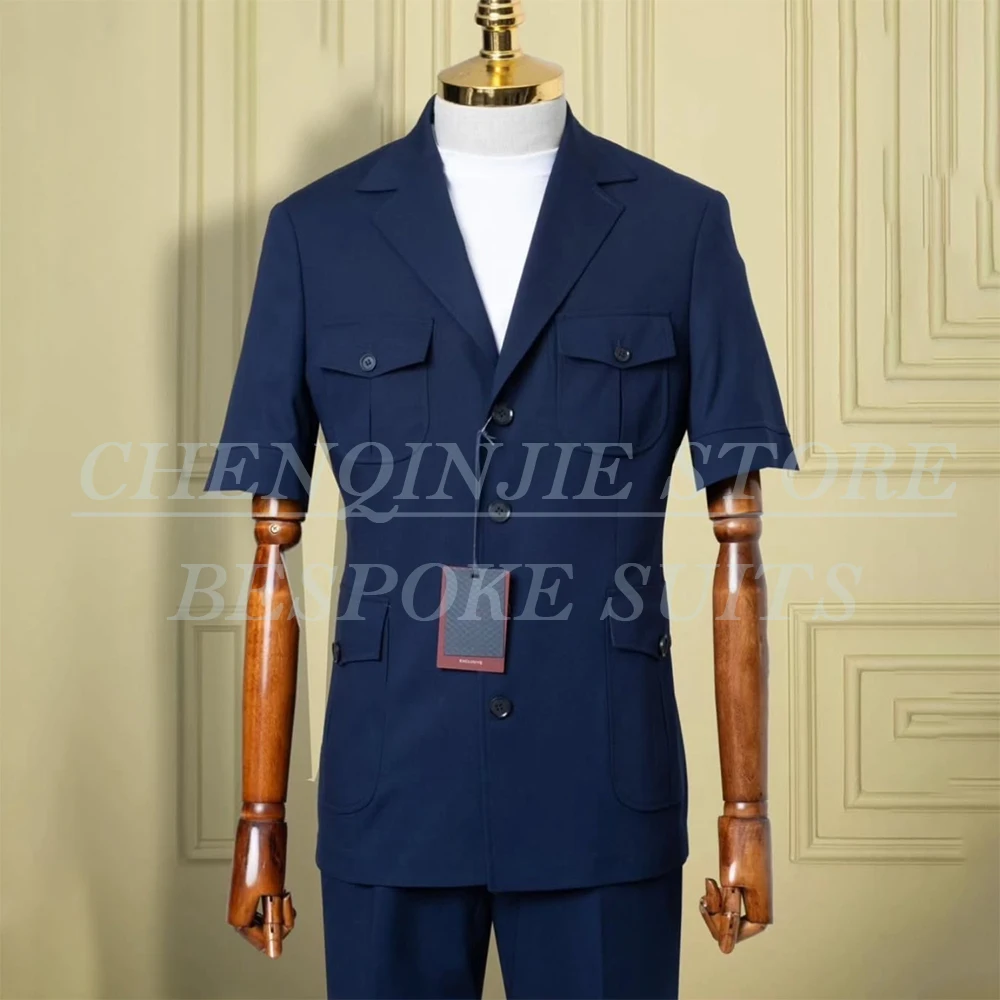 

Летний мужской костюм с коротким рукавом, высококачественный, однобортный, приталенный, из 2 предметов: пиджак и брюки, на заказ, для торжественных мероприятий