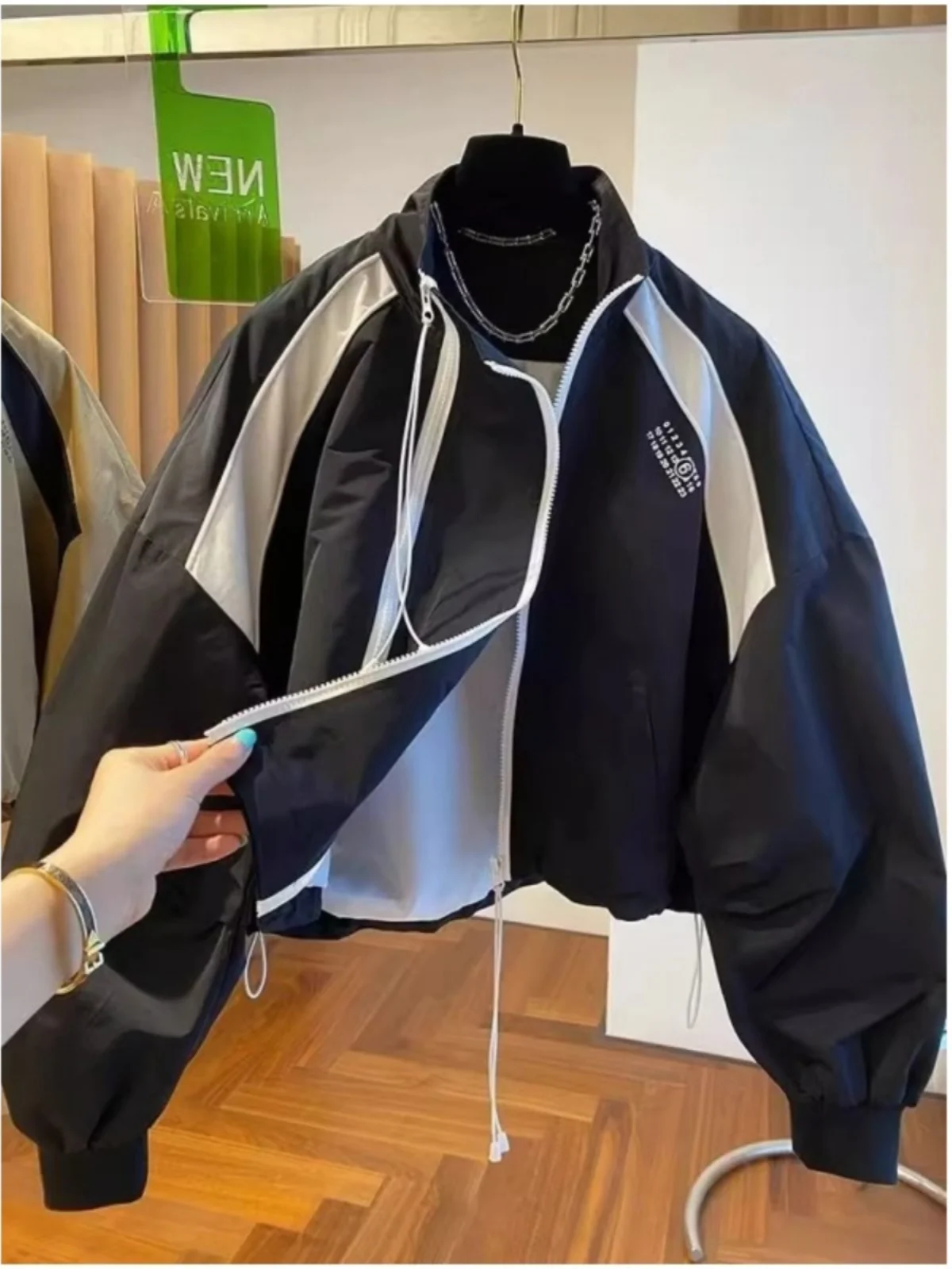 

Loose Fit Men's Autumn Winter Jaet Double Zipper Stand Collar Windbreaker Korean Sle Breathable Outerwear Casual Coat