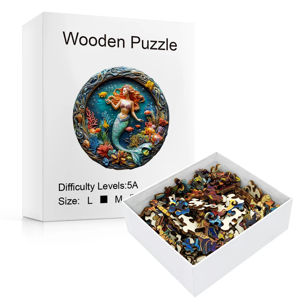 「人魚の木製パズル」 |   エレガントなギフトボックスに入ったユニークな芸術的なデザイン • ファミリーゲームと装飾アート • 完璧なホリデーとクリスマス