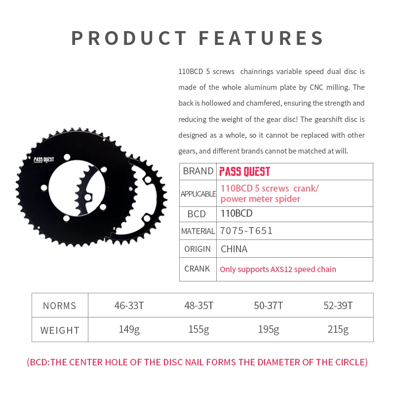 110bcd -5 AXS 12 Speed For POWER METER CRANK 54-40T 53-39T Double Chainrings 110BCD Road Bike Closed Disk Chainwheel