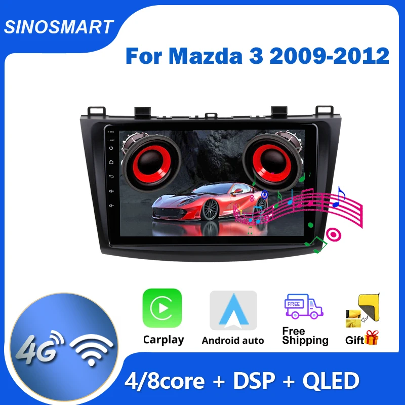 SINOSMART for Mazda 3 BM BL 2009-2012 Car GPS Radio Navigation Player Support BOSE Soundsport Free Built-in DSP QLED Screen