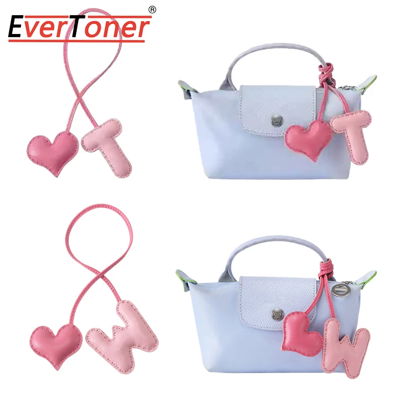 EverToner Lettera inglese RST W con portachiavi in pelle con cuore d'amore Ciondolo zaino da donna puro cucito a mano