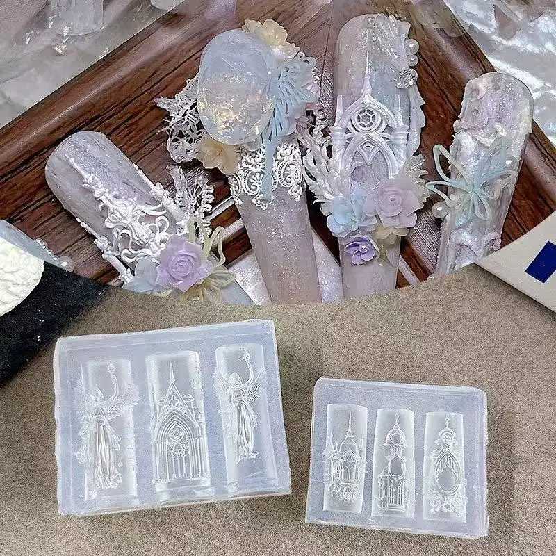 Silicone Nail Art Molds 3D Nail Charm Molds, Angel Church Design, Reusable Transparent Modeling for DIY Nail Art Supplies
