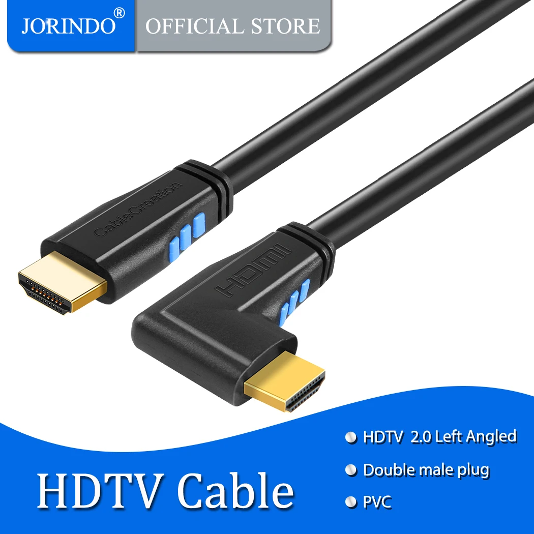 JORINDO HDTV Cable, Left Angle 90 Degree Vertical Left 4K HDTV 2.0 Cable, Support 4K Ultra HD, 3D Video,  Audio Return Channel