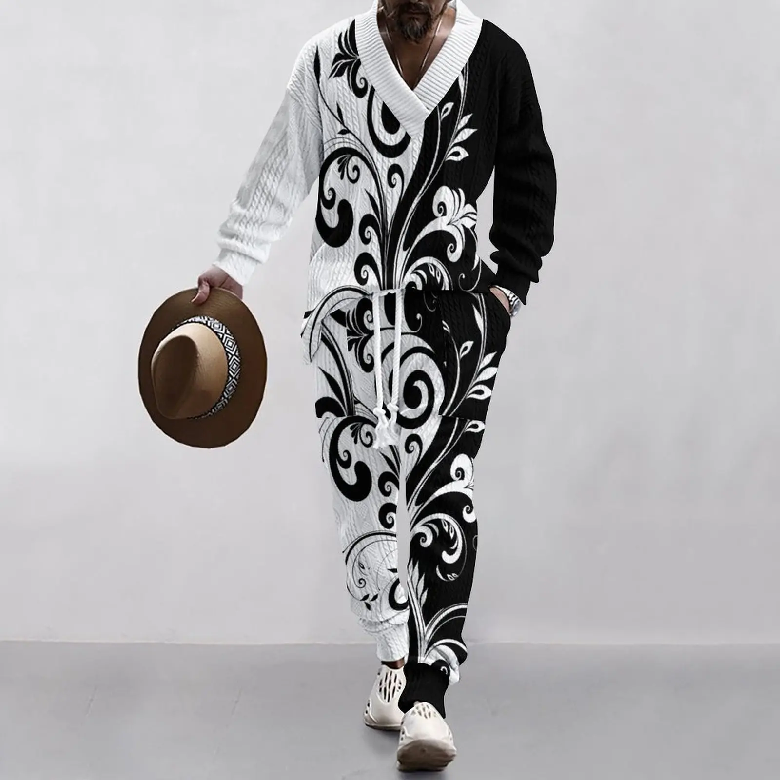 2024 Spring And Autumn Winter Men\'s Street Digital Heat Painting Casual Fashion Long-Sleeved Pants Suit