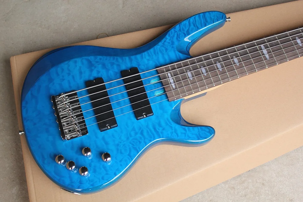 Flyoung Cheap Chinese Guitars Blue 6 Strings Electric Bass Guitar Profetional Bass Guitar