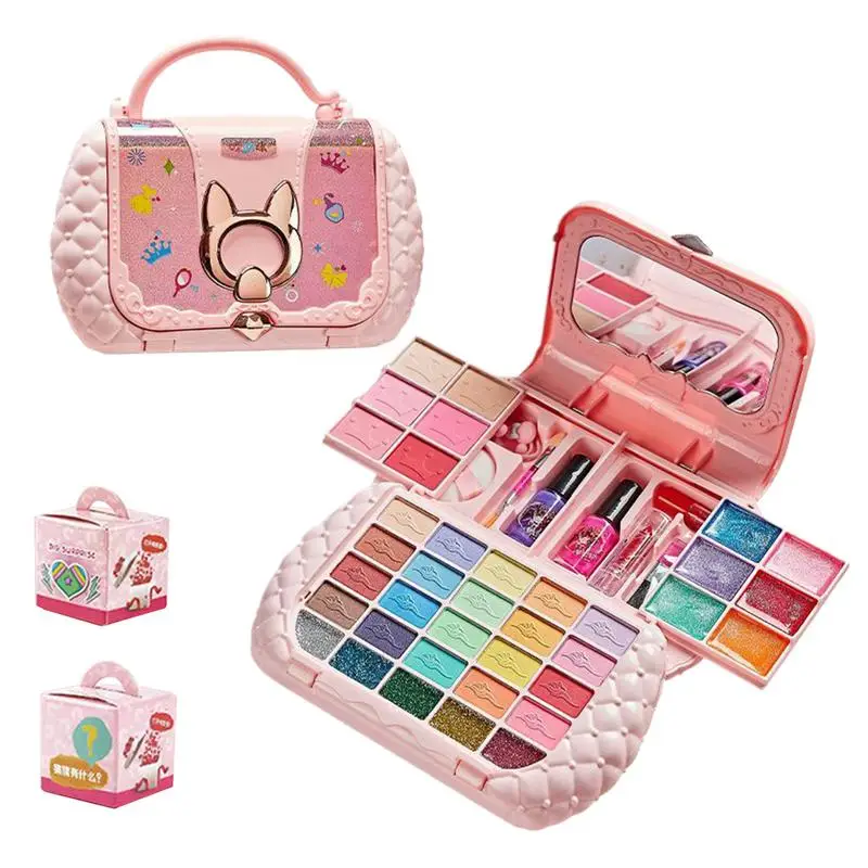 Kids Makeup Set Washable Real Cosmetic Toy Set Kids Makeup Sets With Mirrors For Girls Play Make Up Birthday Holiday Parties