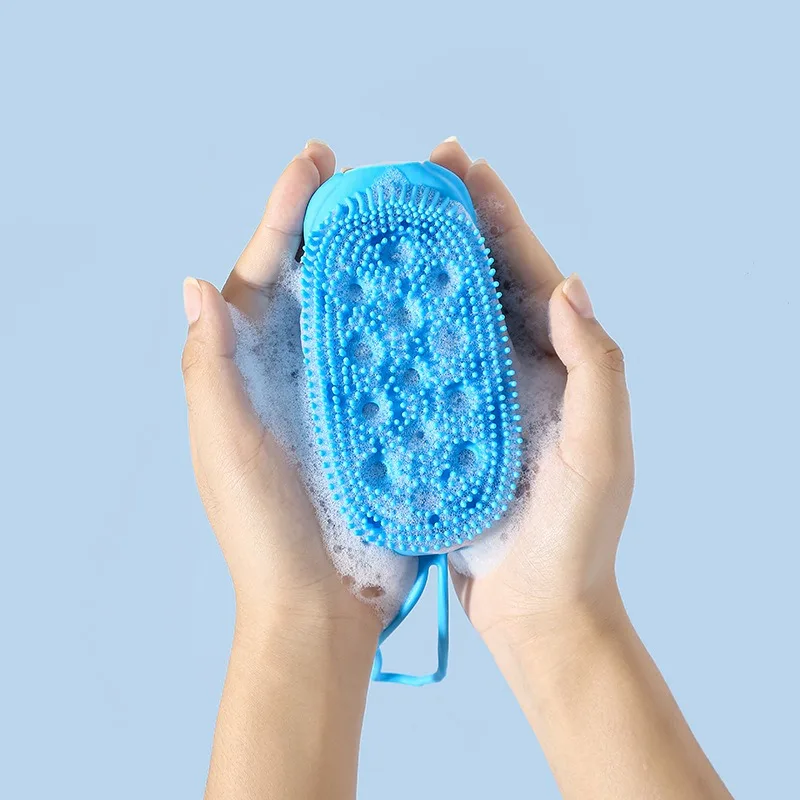 Shower Silicone Exfoliating Body Scrub Brush, Foaming Bath Sponge Massager, Skin Cleaning Pad Bathroom Supply