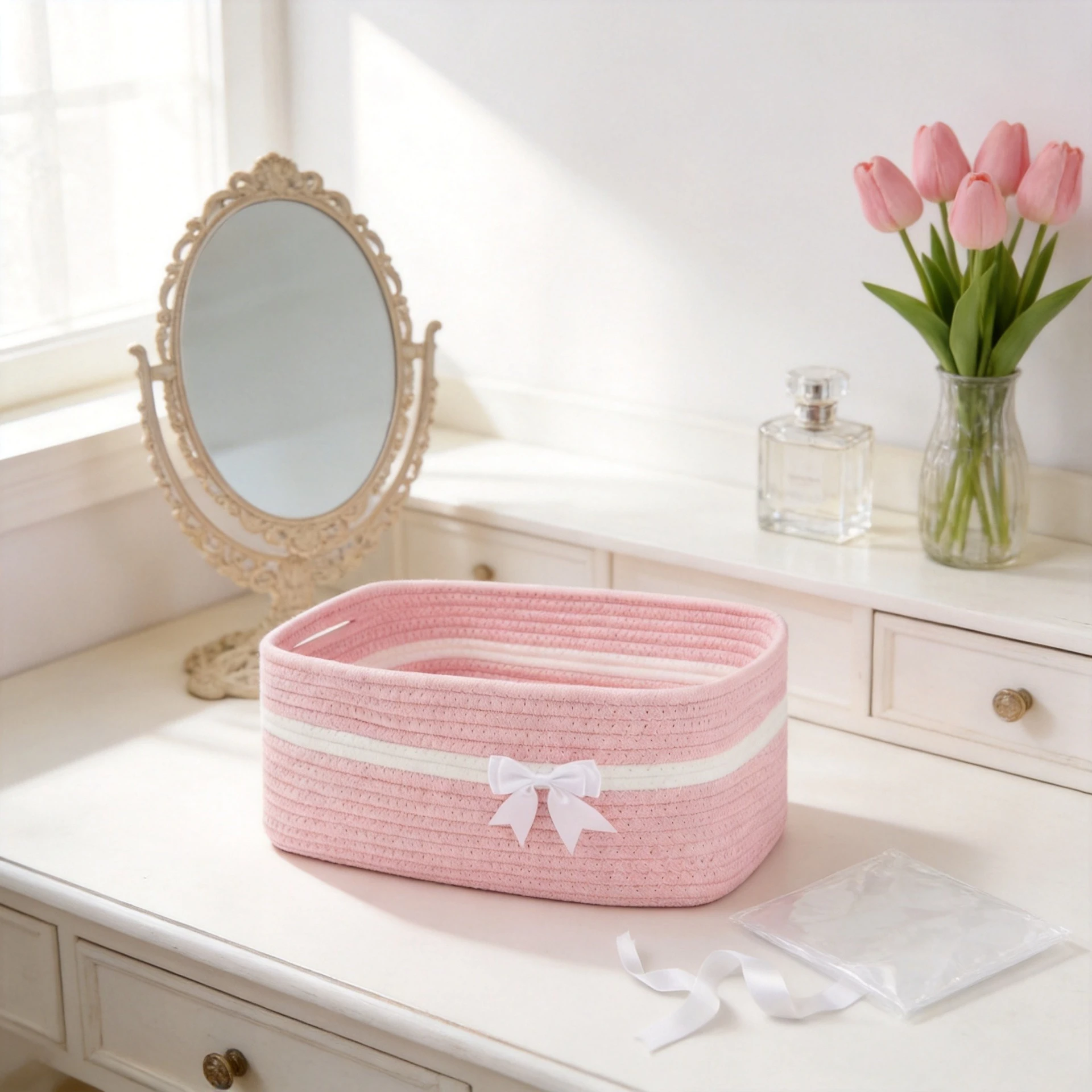 Cotton thread woven storage basket square gift decoration basket can be carried by hand for storing Christmas gifts