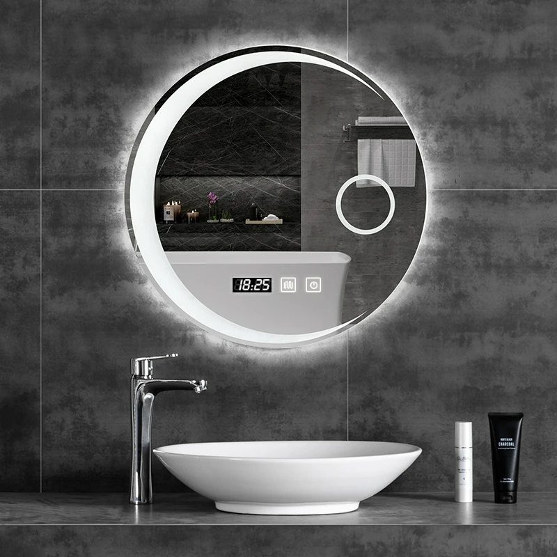 60 CM Round Smart Hotel Bedroom Defogging Decorative Mirror 3 Color Adjustable Backlight With LED Bathroom Mirror