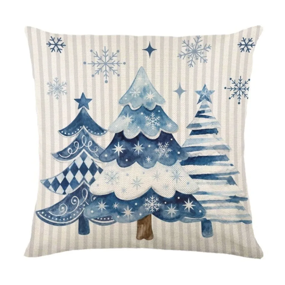 Cartoon 2D Flat Printing Christmas Pillow Covers Plaid Flower Xmas Tree Pillowslip Soft Ball Santa Pillow Cover Bedroom