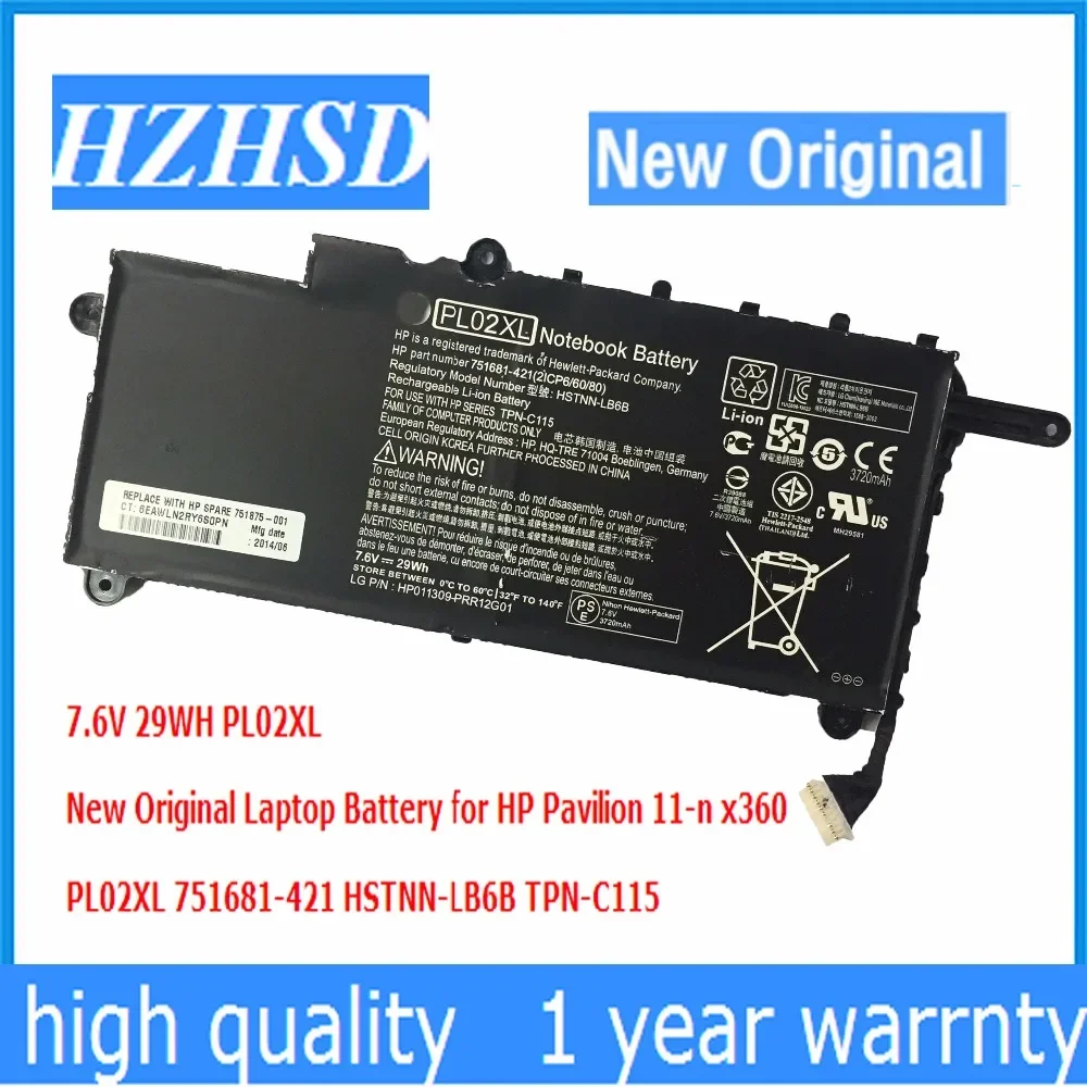 

7.6V 29WH New Original PL02XL Laptop Battery for HP Pavilion 11-n x360 PL02XL 751681-421 HSTNN-LB6B TPN-C115