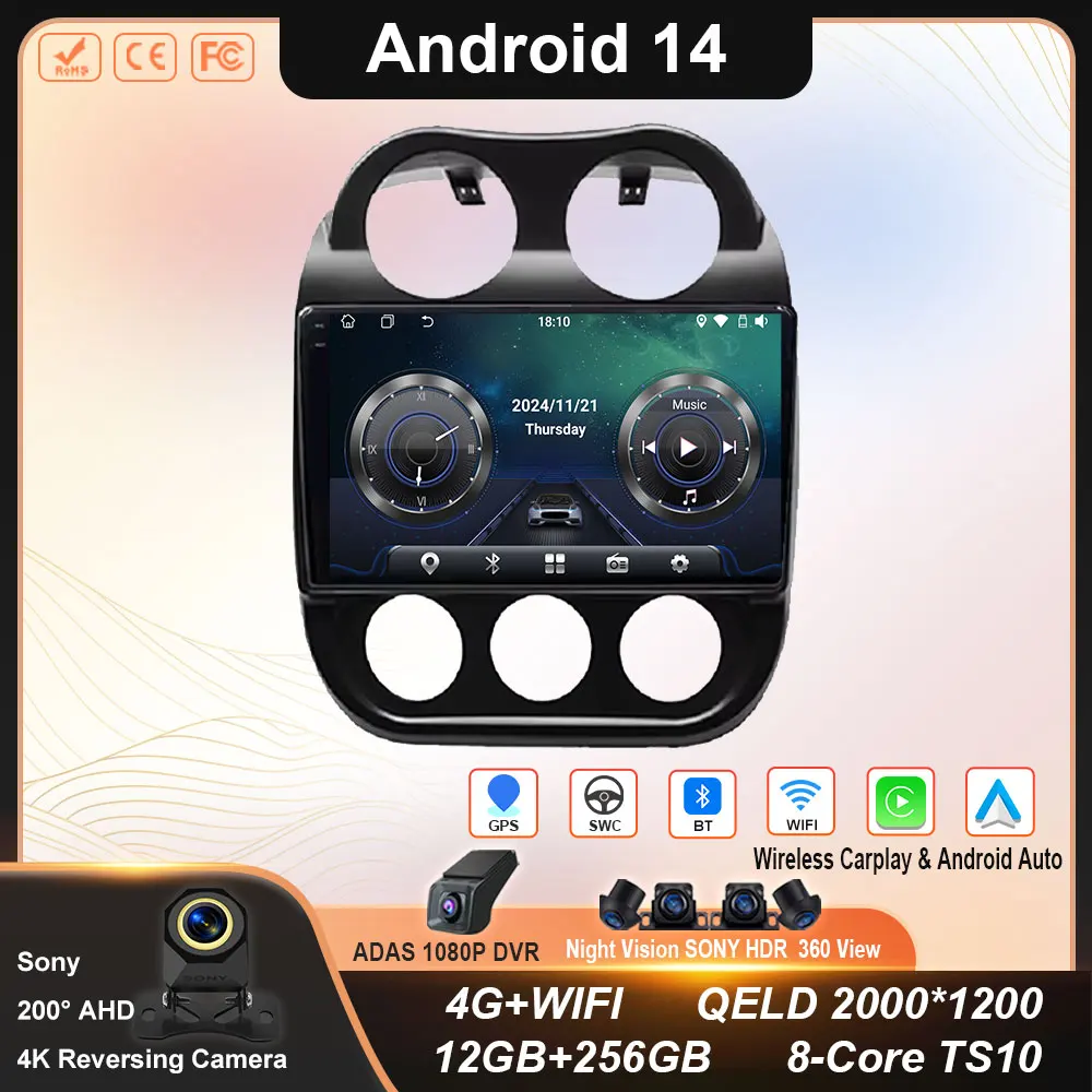 

Car Android 14 For JEEP Compass Patriot 2011 - 2017 Auto Radio Multimedia Player GPS Navigation Carplay Stereo 4G BT No 2din DVD