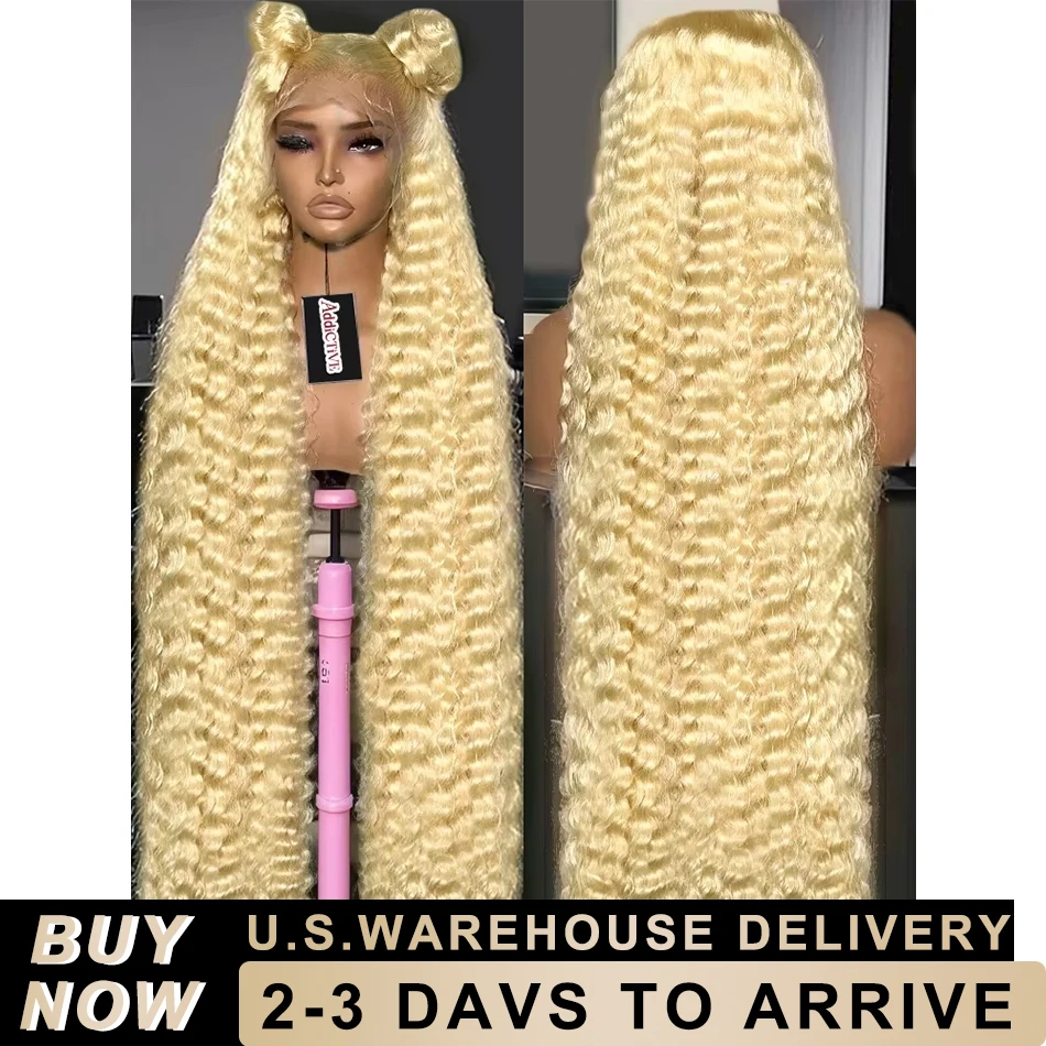 

40 Inch 613 Blonde Curly HD Lace Frontal Human Hair Wigs 13x6 Brazilian Pre Plucked Colored Transparent Lace Front Wig For Women