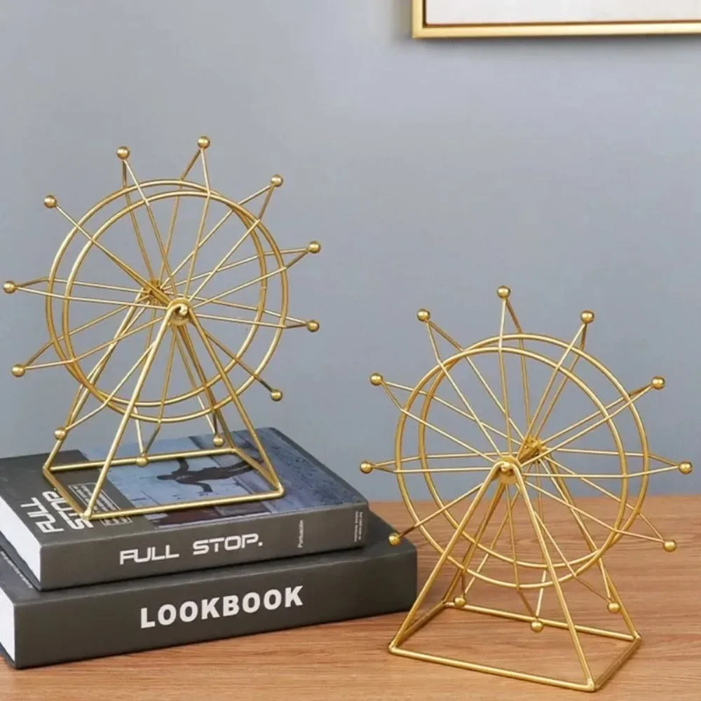 Ferris Wheel Ornament Metal Desktop Sculpture Gold Home Decor for LivingRoom Office Bookshelf Entryway GoldModern GiftDesk Decor