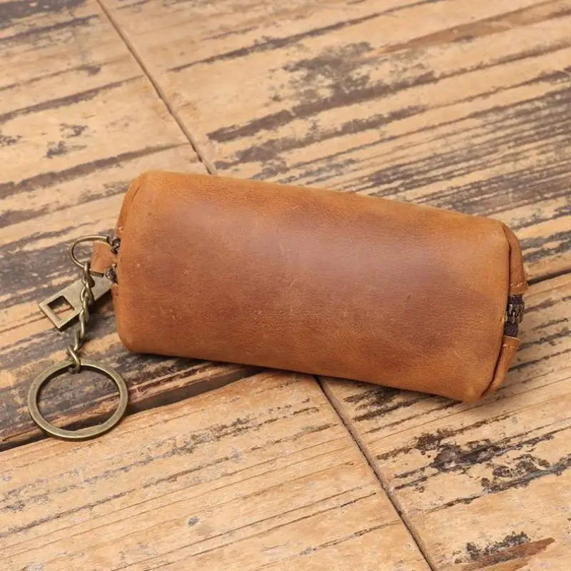 Monedero de cuero genuino, cartera de mano Vintage con cremallera, tarjetero Retro, tarjetero, funda organizadora para llaves de mujer