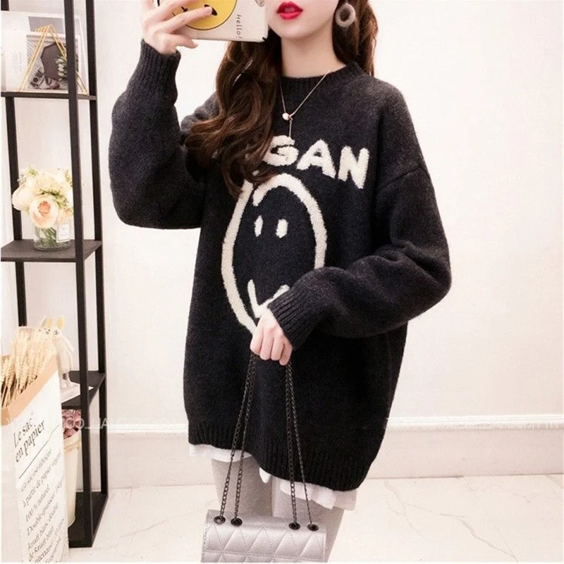 Fashion O-Neck Spliced Loose Casual Sweaters Female Clothing 2023 Winter Oversized Knitted All-match Pullovers Korean Tops