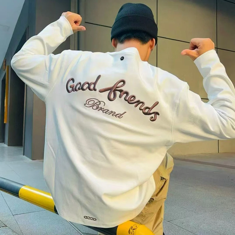 

Мужская одежда, футболки Good Brand, американская уличная мода в стиле хип-хоп, горячая дрель, полотенце для щенков, топ с длинными рукавами и вышивкой, футболка