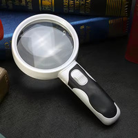 5X 10X Optical Magnifier with LED Lights, 80mm Diameter Handheld Backlit Magnifier for Magnifier Reading