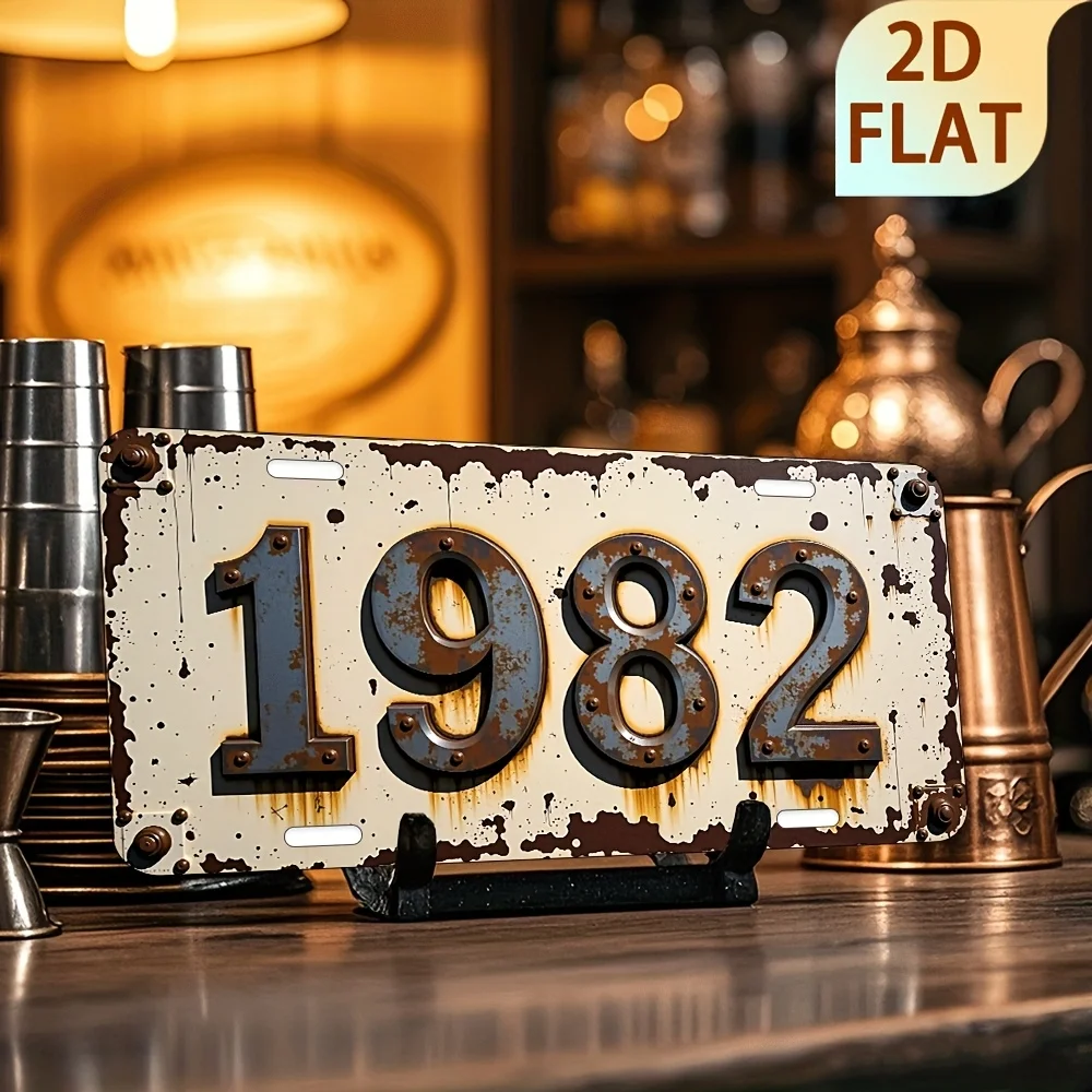 2D Flat - Vintage 1982 Metal Sign - Rustic Aluminum Wall Decor, 6x12 Inches, 2D Flat HD Printing, Distressed Finish with Bold Nu