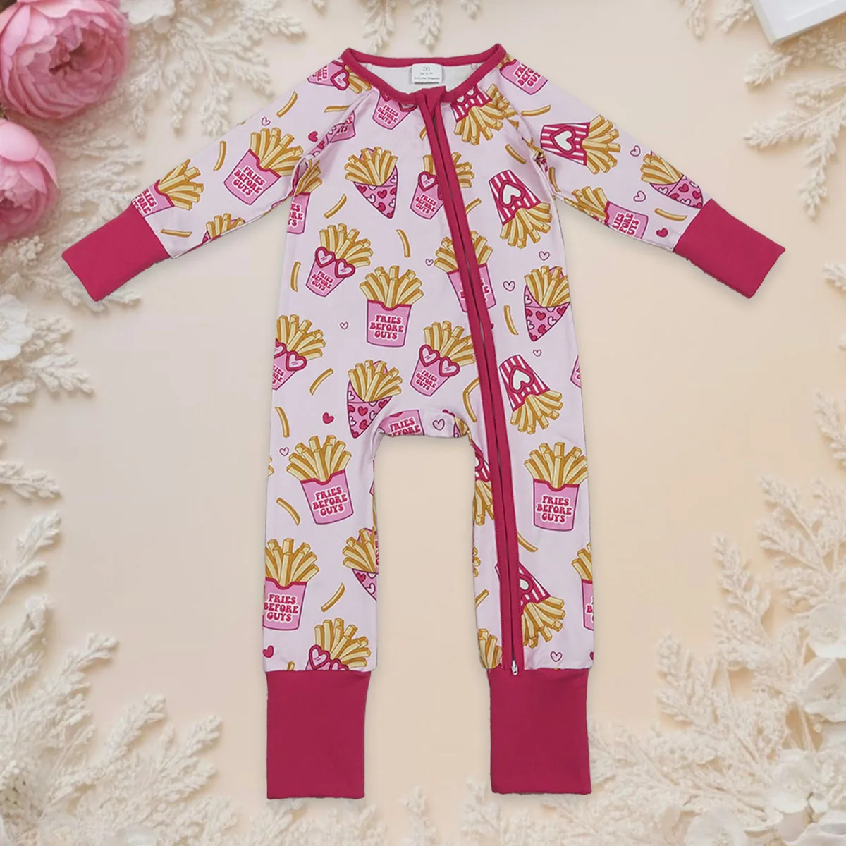 

Newborn Bodysuit Baby Girls Clothing Babies Valentines Hearts Chips Two Way Zipper Sleeper Rompers Boutique Infant Clothes