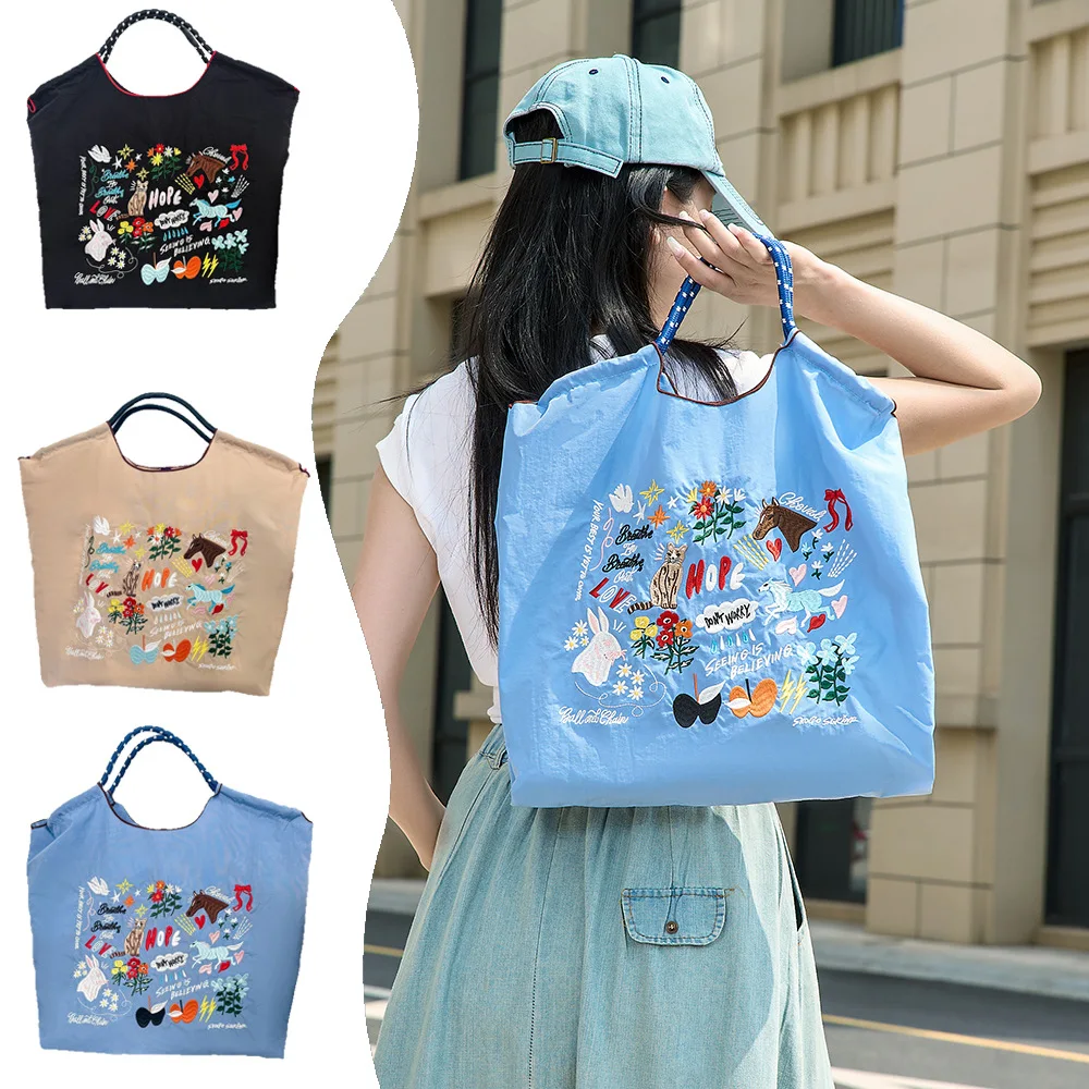 

Экологичная японская сумка из нейлона с вышивкой, высококачественная, вместительная, для поездок на работу, на одно плечо, ручная сумка