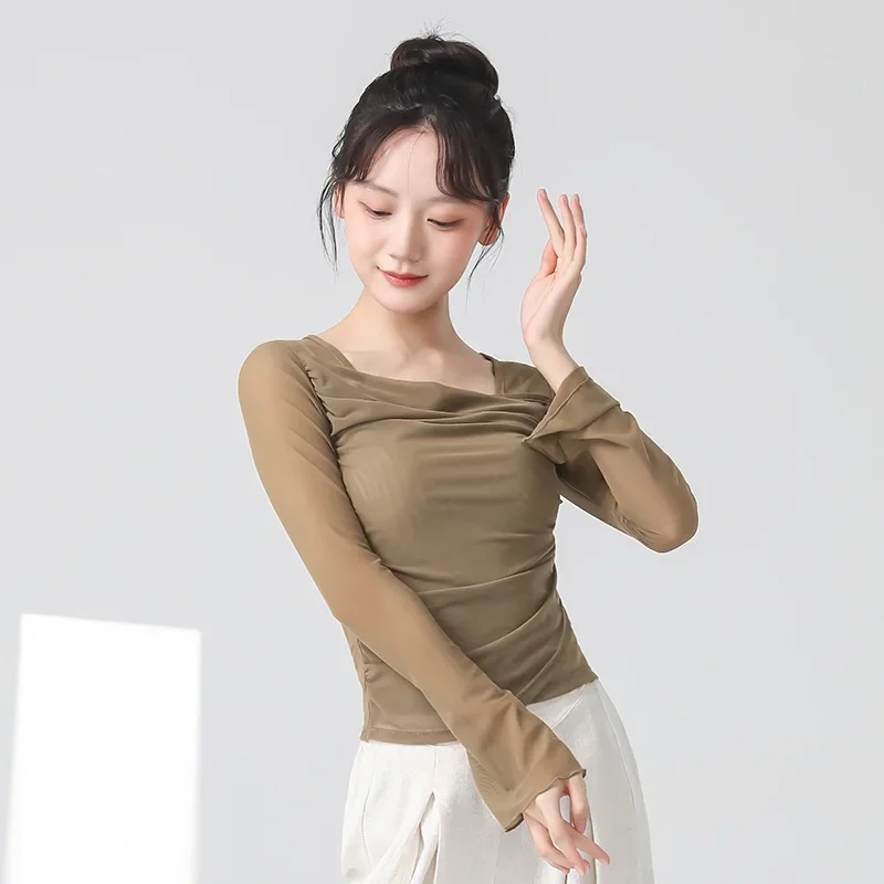 Women Classical Dance Costume Long-sleeve Yarn Top Adult Chinese Modern Hanfu Dance Training Clothes Female Dancewear