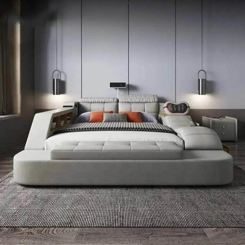 

Деревянная европейская двуспальная кровать для хранения вещей, современная дешевая двуспальная кровать размера King Size, массажная многофункциональная мебель для спальни Letto Multifunzione