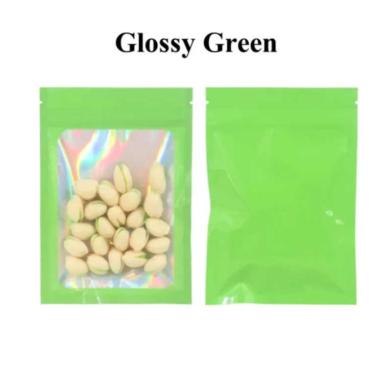 

Laser Aluminum Foil Window Flat Ziplock Storage Bag DIY Matcha Holographic Jewelry Snack Sugar Candy Spice Packaging Pouches