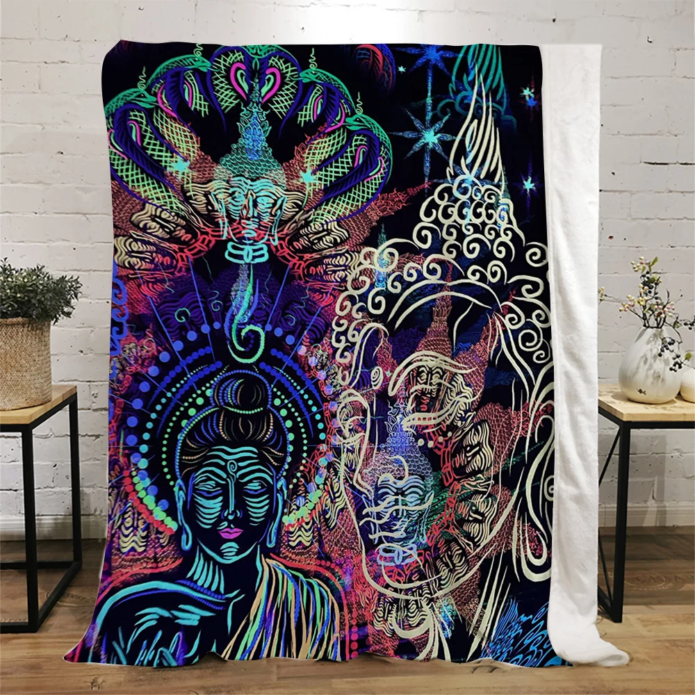 CLOOCL Indian God Flannel Blankets Buddhist Deities 3D Printed Throw Blankets for Beds Travel Portability Thin Quilts 5 Size