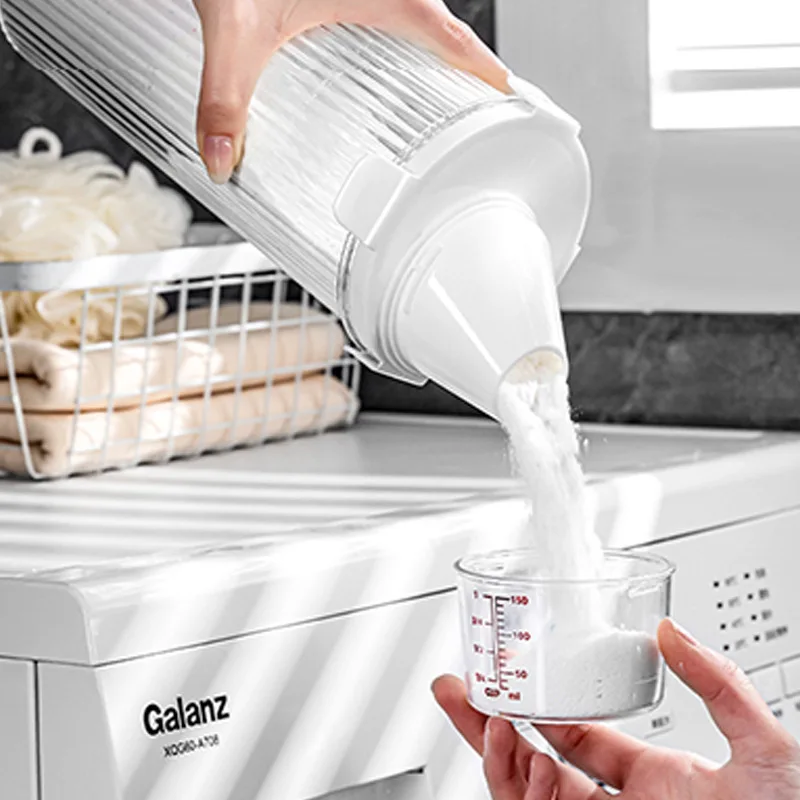Transparent Laundry Detergent Dispenser Bottle with Measuring Cup Multipurpose Laundry Powder Storage Box Sealed Dispensing Cans view 2