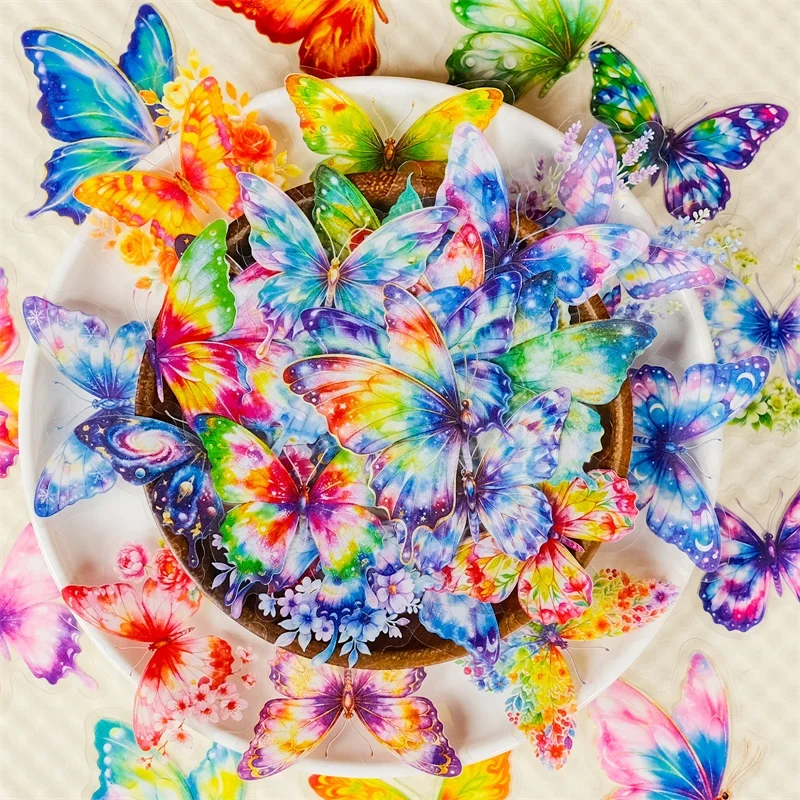 

56PCS Bright Colorful Butterfly PET Sticker Aesthetic Decoration Scrapbooking Stationery DIY Hand Accounting Supplies for Kids
