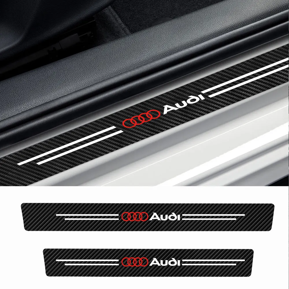 4Pcs Carbon Fiber Car Door Sill Protector Stickers Leather Auto Accessorie For Audi A1 A2 A3 A4 A5 A6 A7 A8 Q5 Q7 Quyttro Sline
