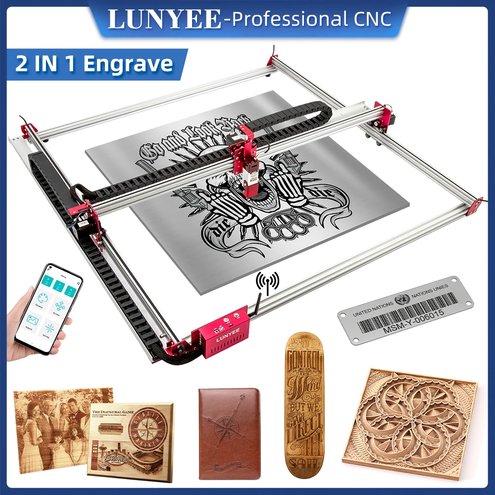 LUNYEE Laser Engraver 80W 100x100cm App Control CNC Router Laser Cutter 2 in 1 Support LightBurn, 10W Laser with Air Assist