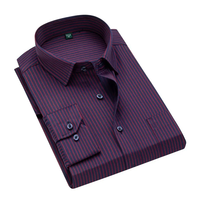 Spring Autumn Men Long Sleeve Striped Shirt Business Professional Dress Shirt Dad Clothes