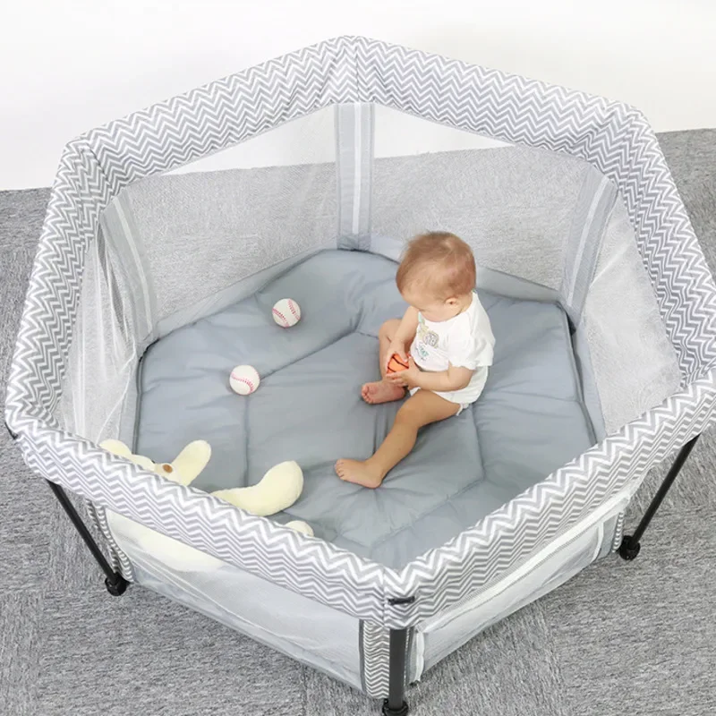 Nordic ins hexagonal folding baby bed portable mesh game fence dual-use gray toddler crawling playpen